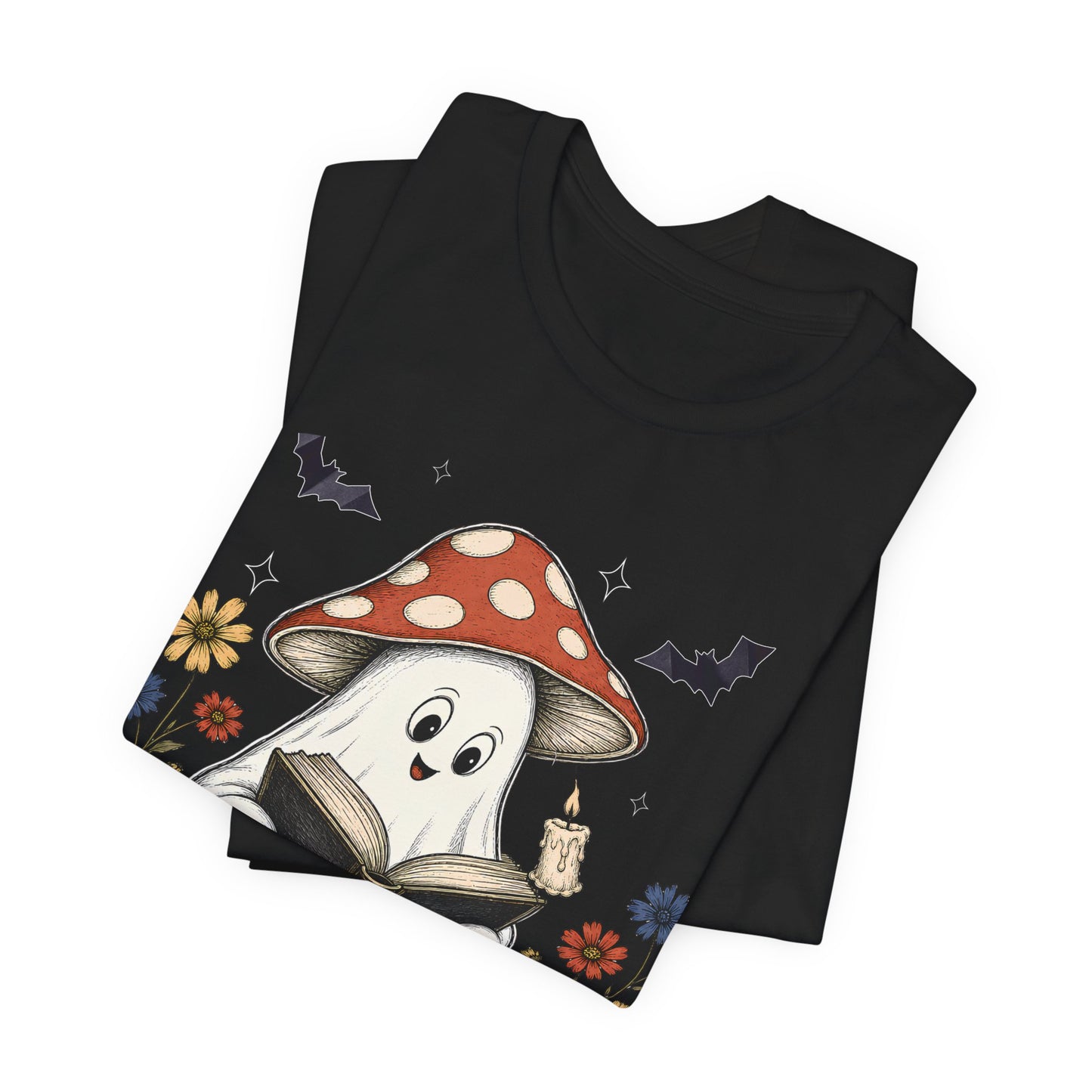 Spooky Stories Ghost T-Shirt, Cute Mushroom Ghost Reading Shirt for Halloween - 14970