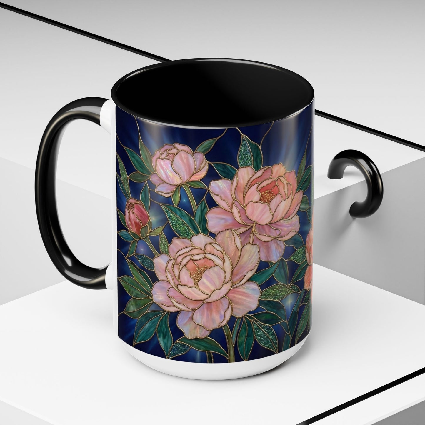 Peony Floral Coffee Mug — Stained Glass Design (11/15oz) -14580