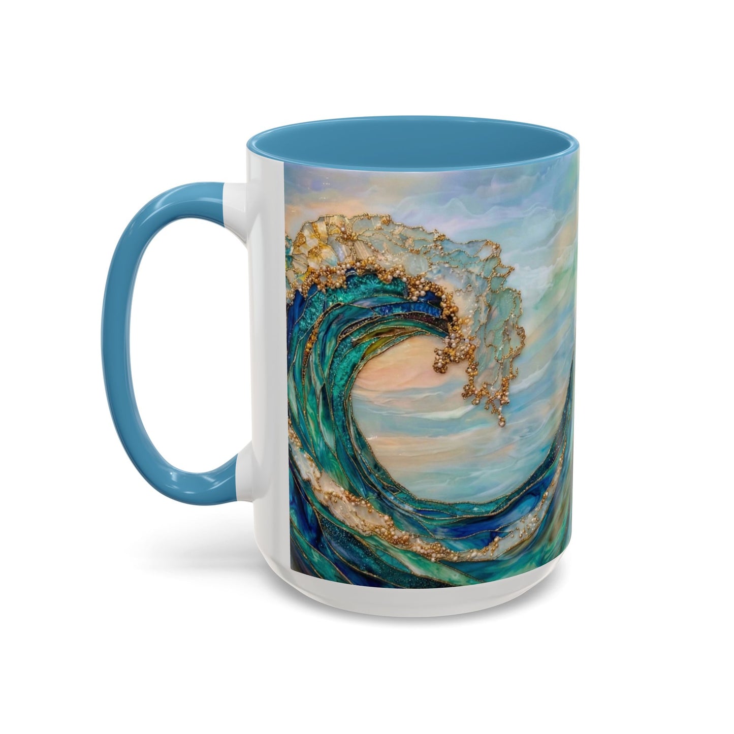 Ocean Heart Wave Coffee Mug — Teal Blue Accent Beachy Ceramic Mug (11/15oz) - 14521