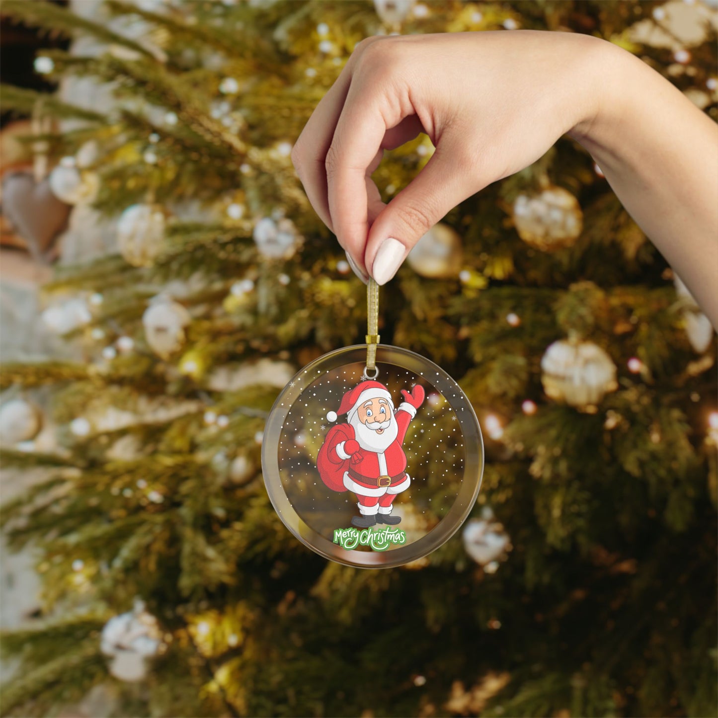 Santa Merry Christmas - Glass Ornaments - 10418