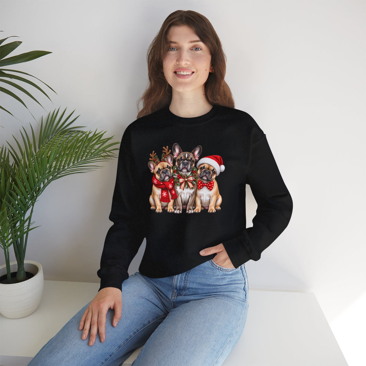 Christmas French Bulldog Sweatshirt, Cute Festive Frenchie Crewneck - 14556