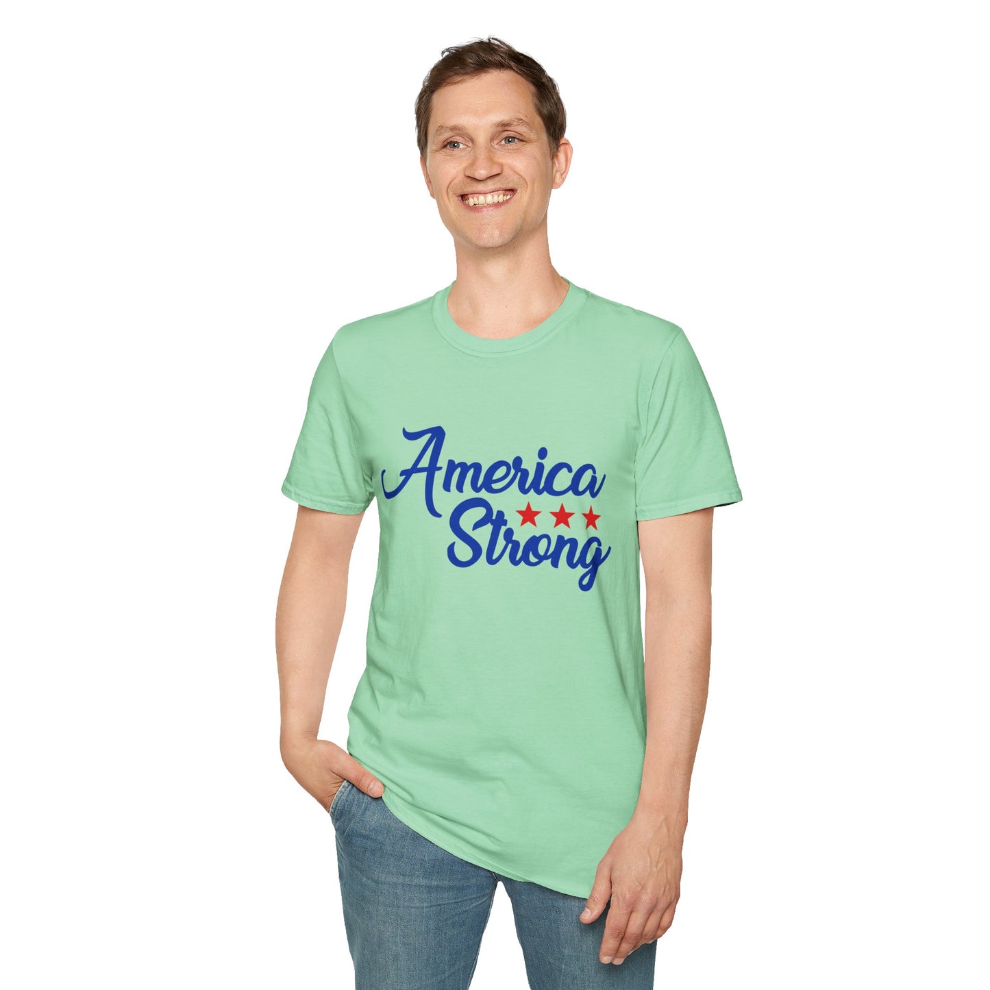 America Strong Unisex Softstyle T-Shirt - Patriotic Tee for BBQs, Memorial Day, 4th of July, Gift for Him/Her, Casual Wear - 13694