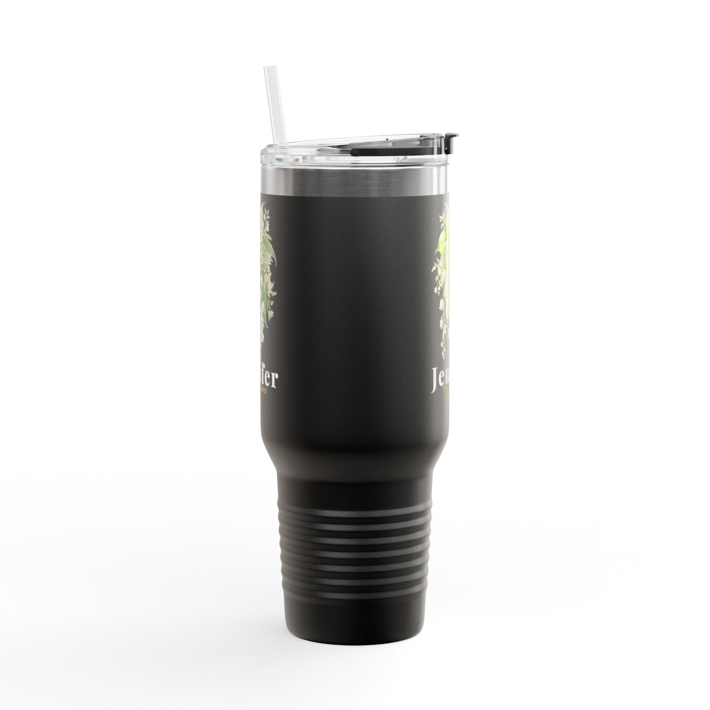40oz Personalized Travel Mug – May Birth Flower Lily of the Valley Tumbler - 14891