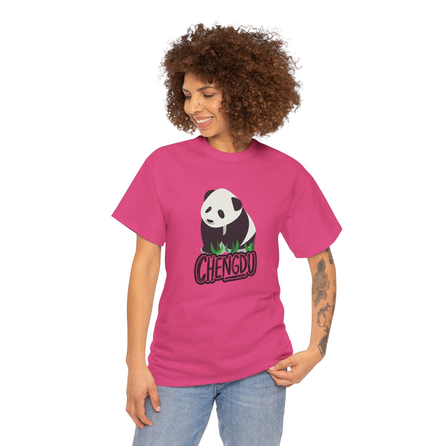 Chengdu Panda Unisex Heavy Cotton Tee - Cozy and Fun Graphic Tee for Animal Lovers - 12206