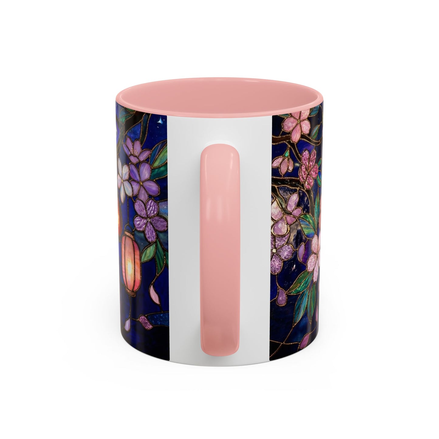 Cherry Blossom Lantern Coffee Mug — Floral Night Sky, Stained Glass Design (11/15 oz) - 14533