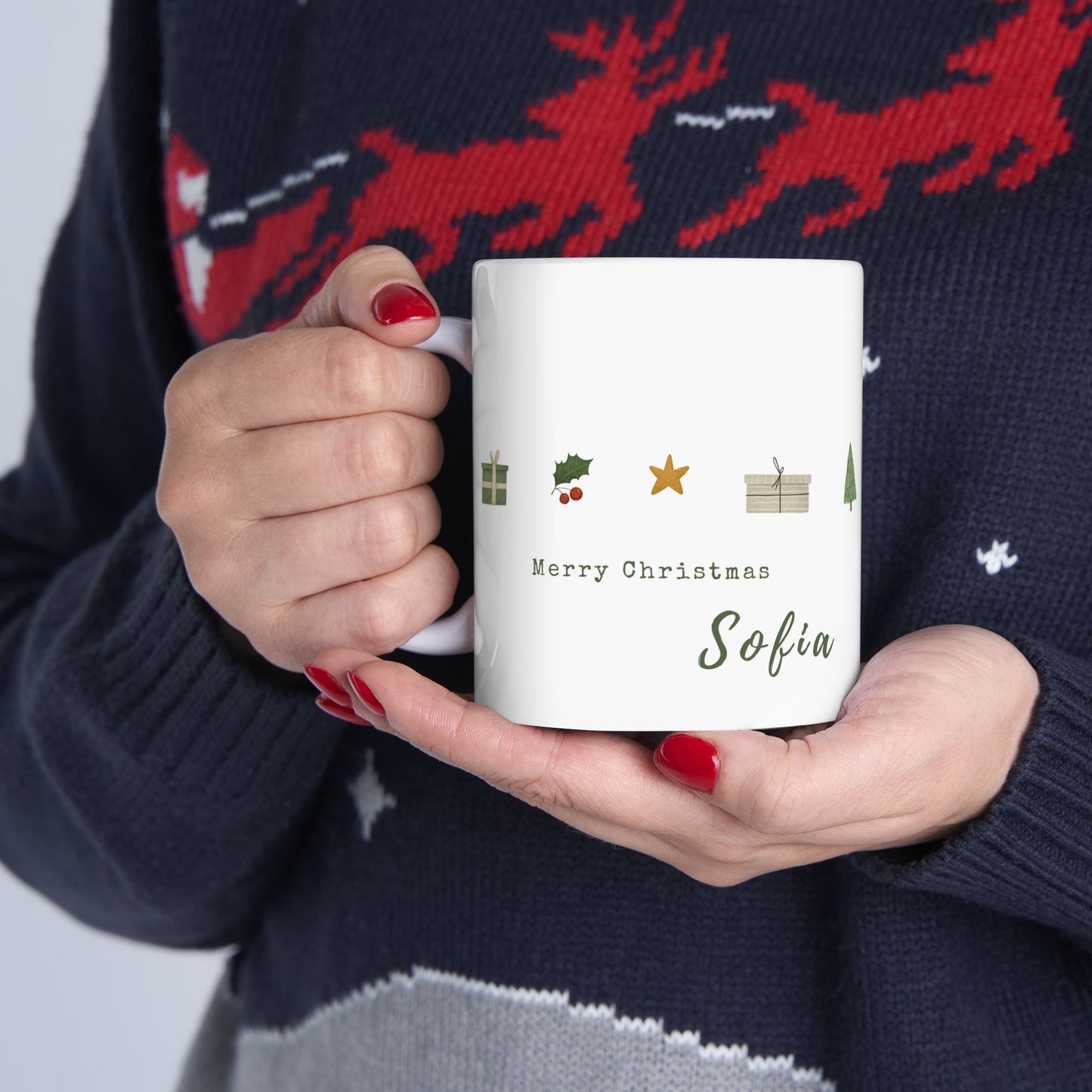 Merry Christmas, Sofia, Name Customizable - Ceramic Mug, (11oz, 15oz) - 11091