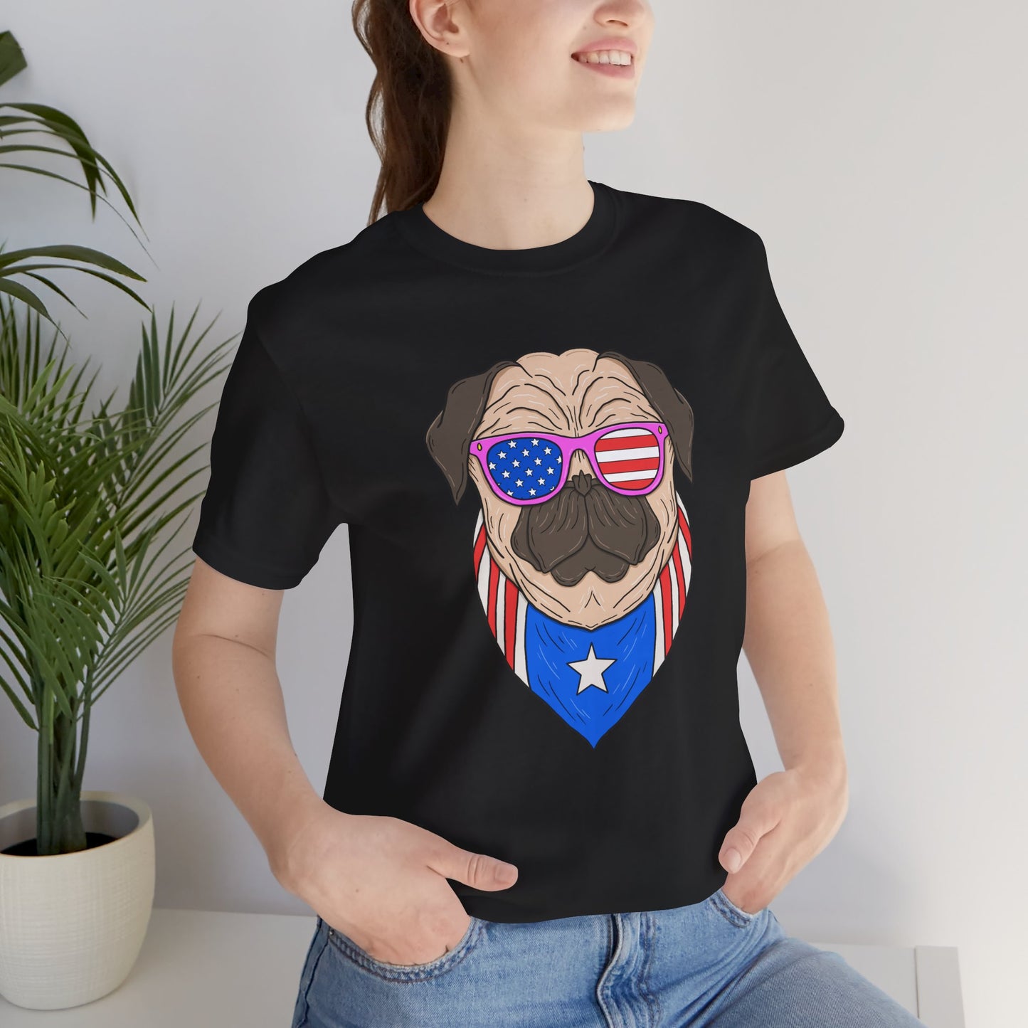Patriotic Pug Tee, Independence Day T-Shirt, Dog Lovers Gift, Summer Casual Wear, Fun Family Outing Shirt - 13733