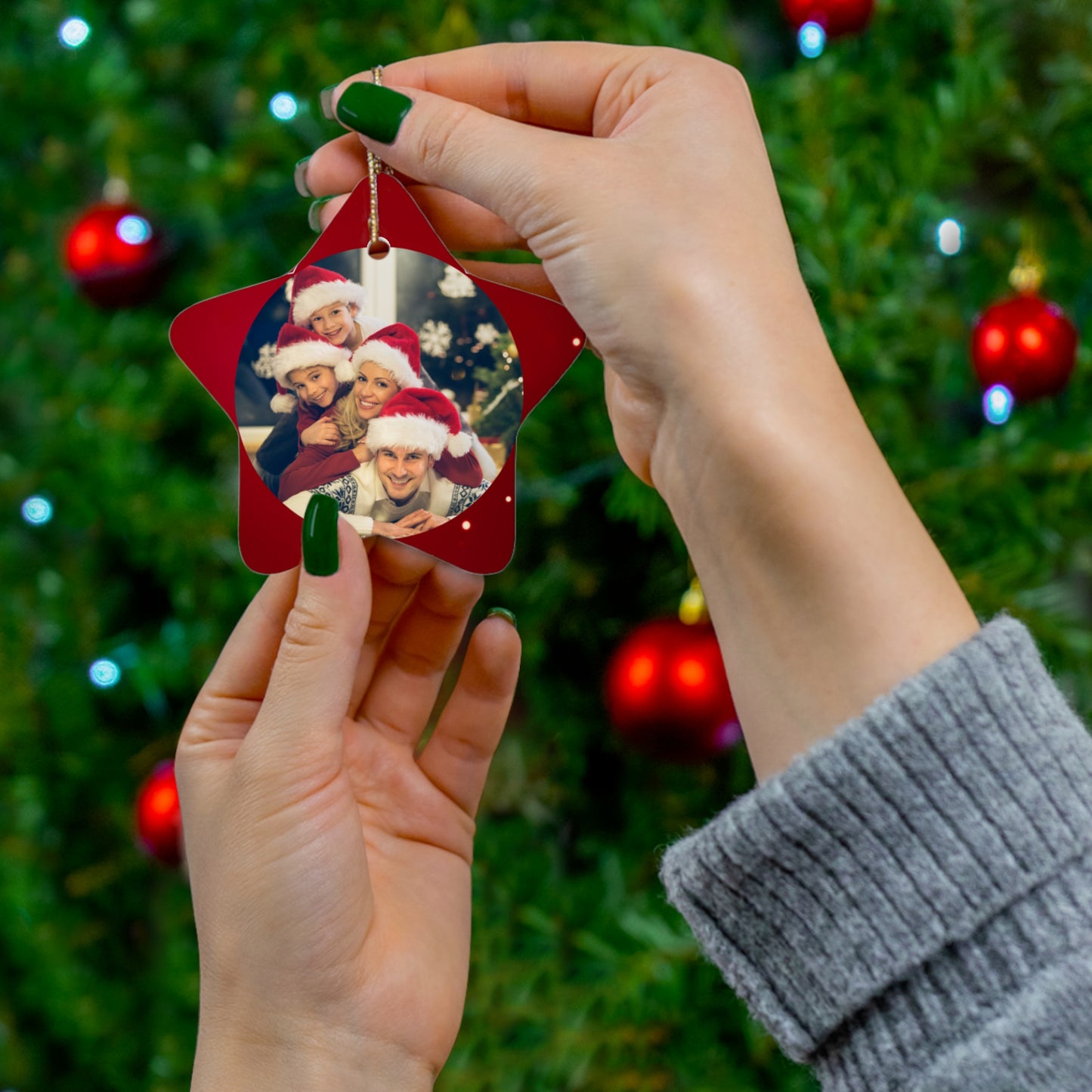 Christmas, Family Photo - Ceramic Ornament, 4 Shapes