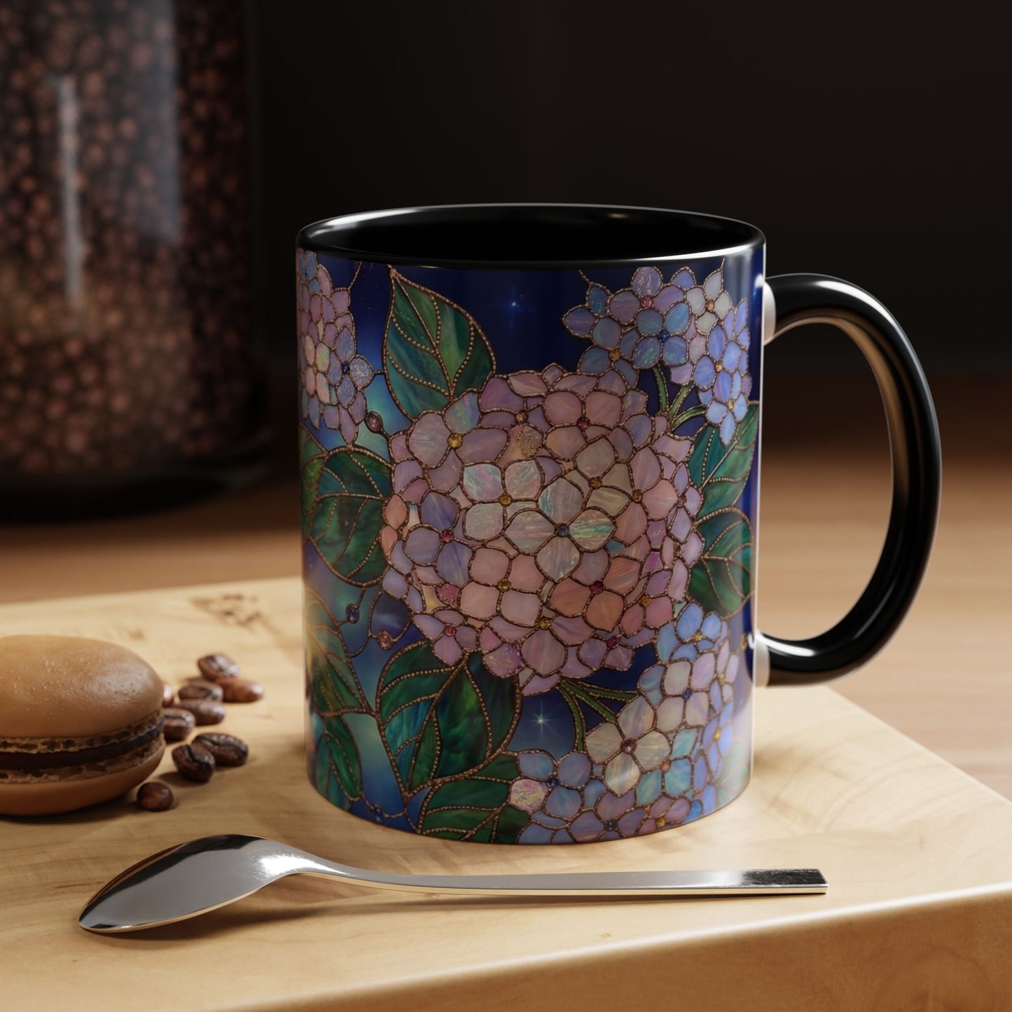 Hydrangea Floral Accent Coffee Mug — Stained Glass Design (11/15 oz) - 14571