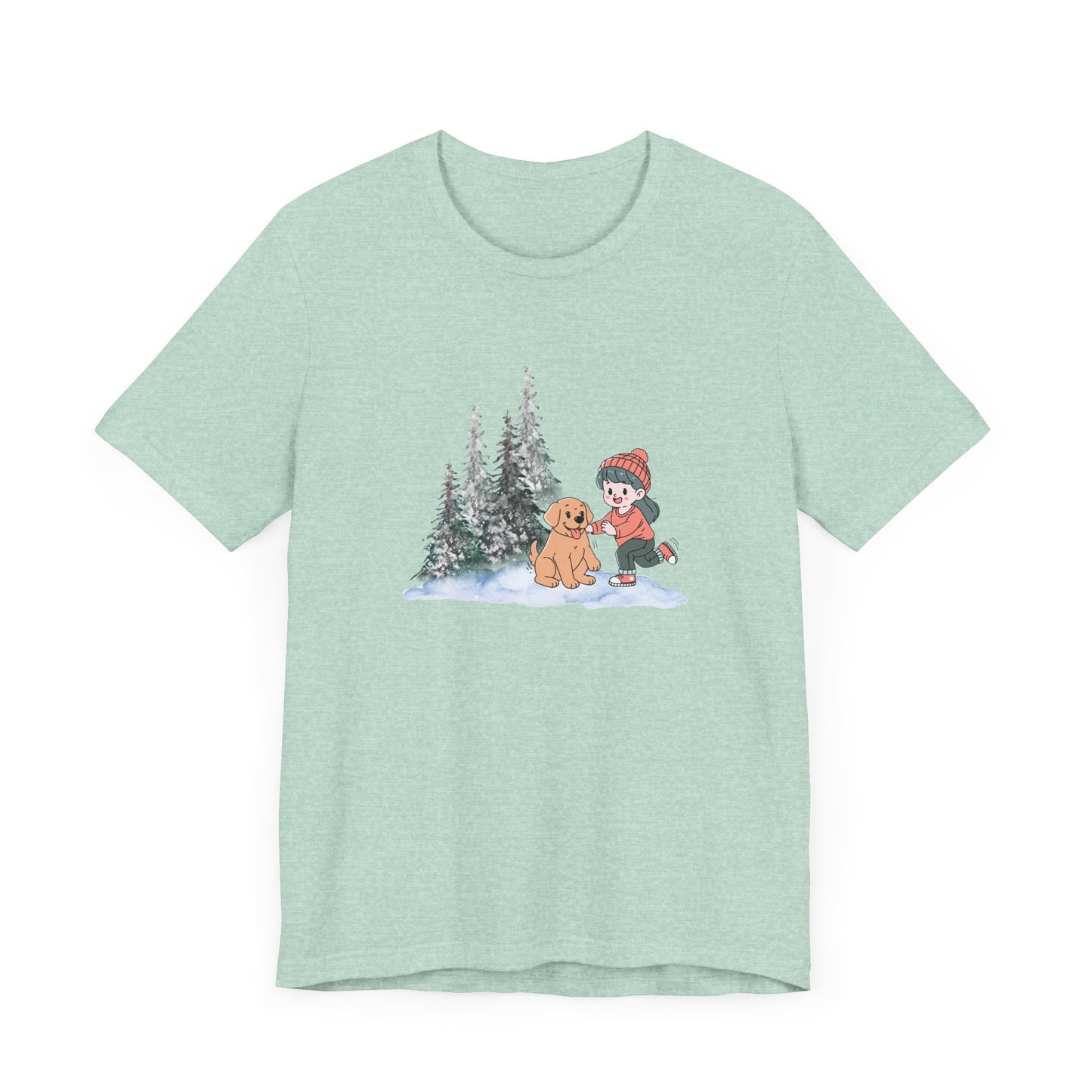 Winter Trees, Girl & Puppy - Unisex Jersey Short Sleeve Tee - 10279