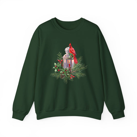 Cardinal Bird, Vintage Lantern, Winter Floral - Unisex Heavy Blend™ Crewneck Sweatshirt - 10370