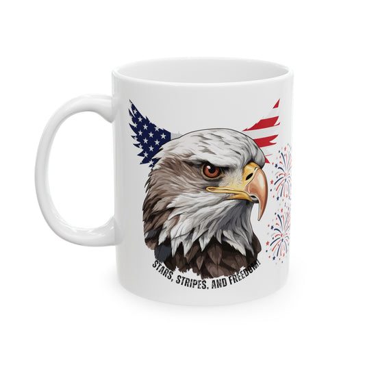 July 4, Eagle - Ceramic Mug, (11oz, 15oz)