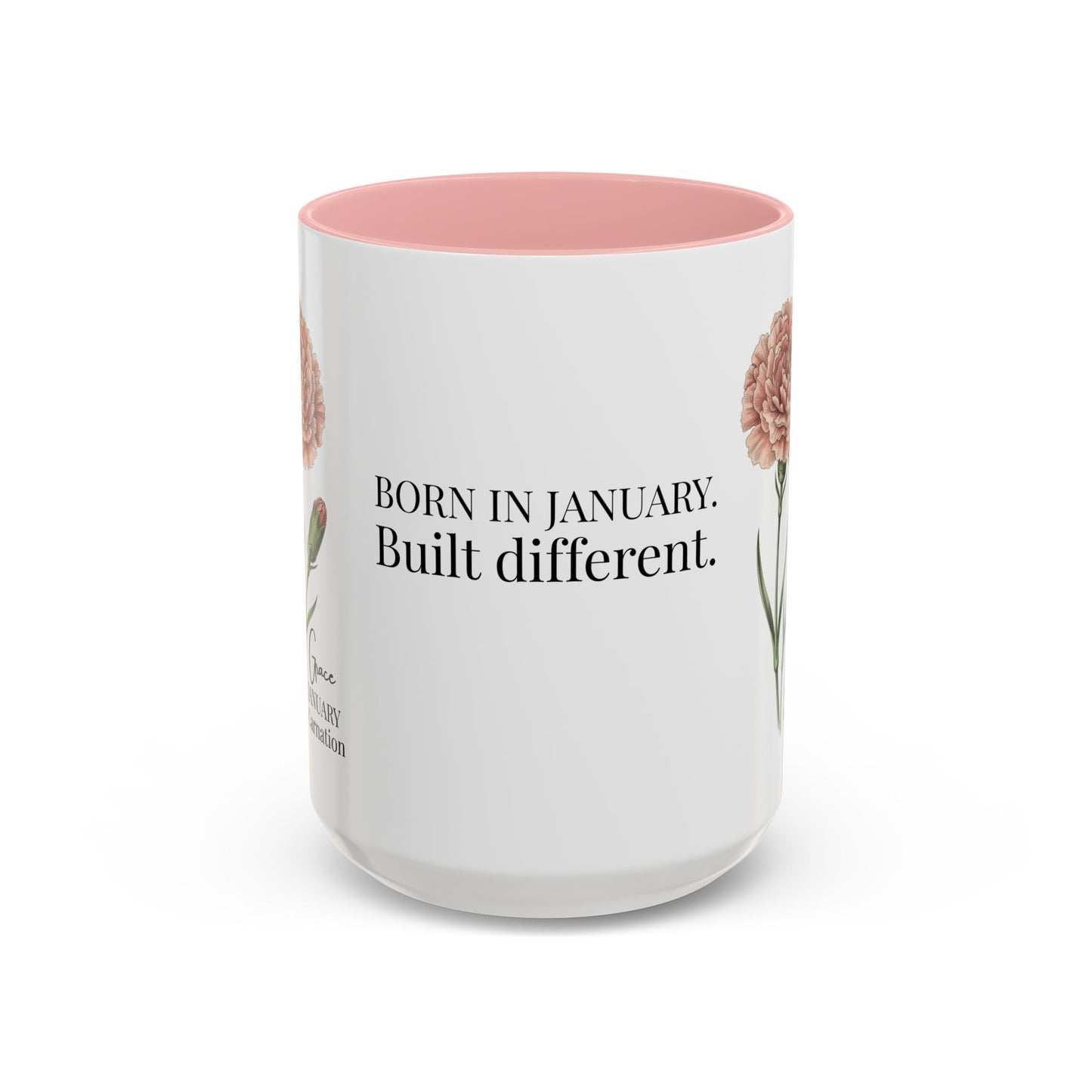January Carnation Birth Flower Accent Coffee Mug – Customizable (11oz / 15oz) - 14671