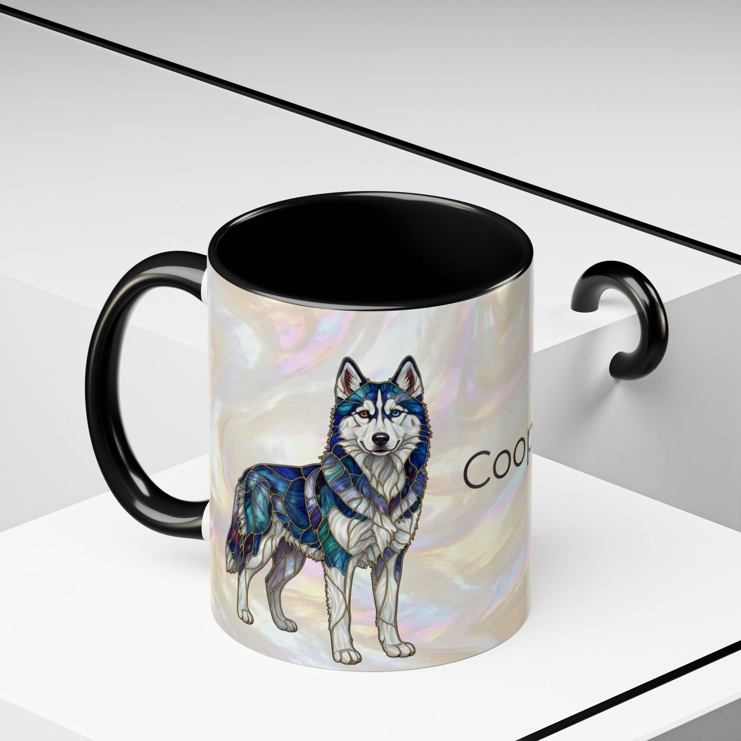 Personalized Husky Accent Coffee Mug – Stained Glass Design (11/15oz) - 14543