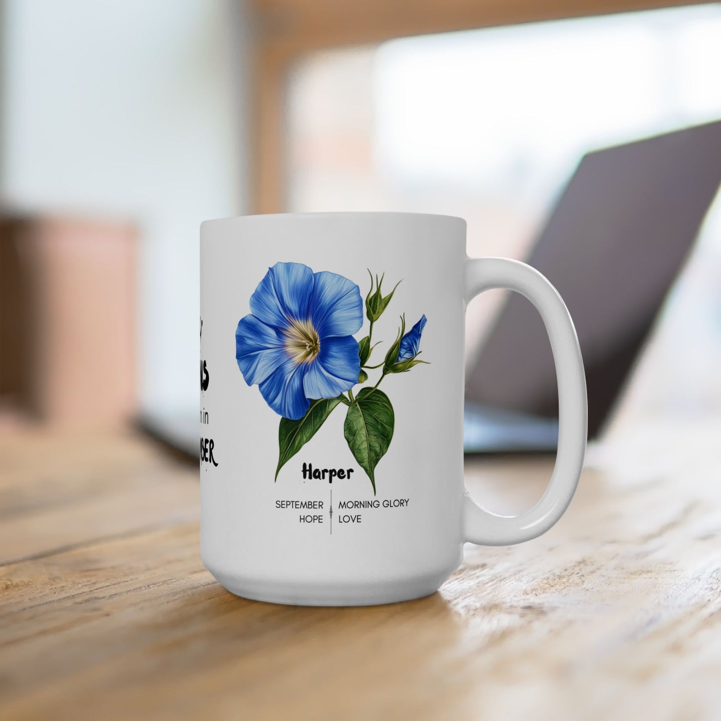 Happy Birthday: Queens Are Born In September, Morning Glory Flower, Customizable - Ceramic Mug, (11oz, 15oz)