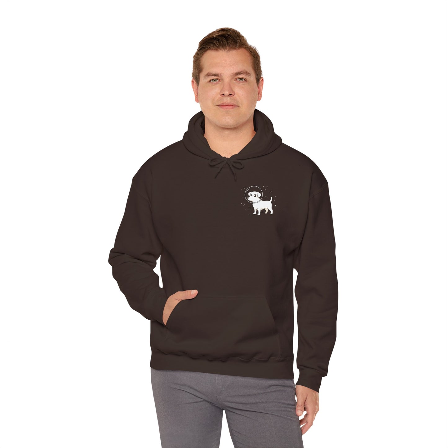 Dog in Space Hoodie – Space Puppy Graphic Hooded Sweatshirt, Unisex Heavy Blend™ - 14679