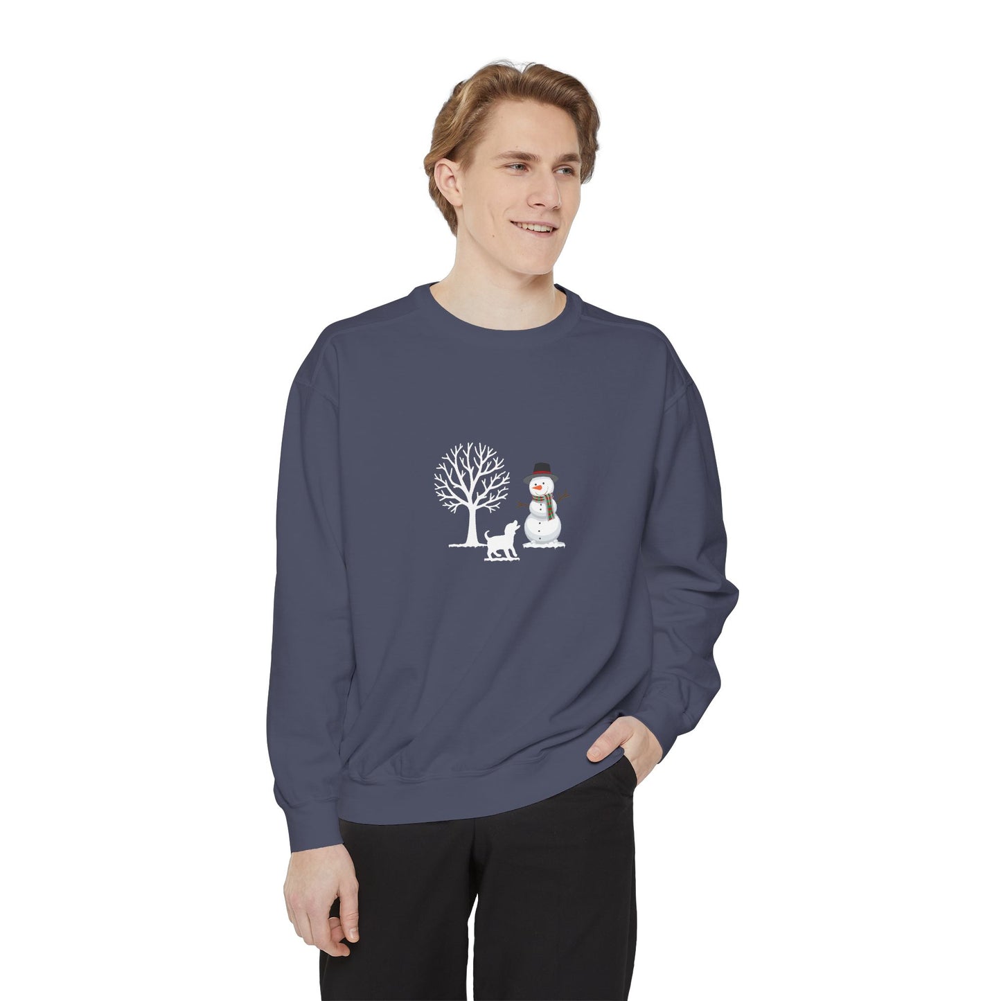 Winter Tree, Snowman, Puppy - Unisex Garment-Dyed Sweatshirt - 10261