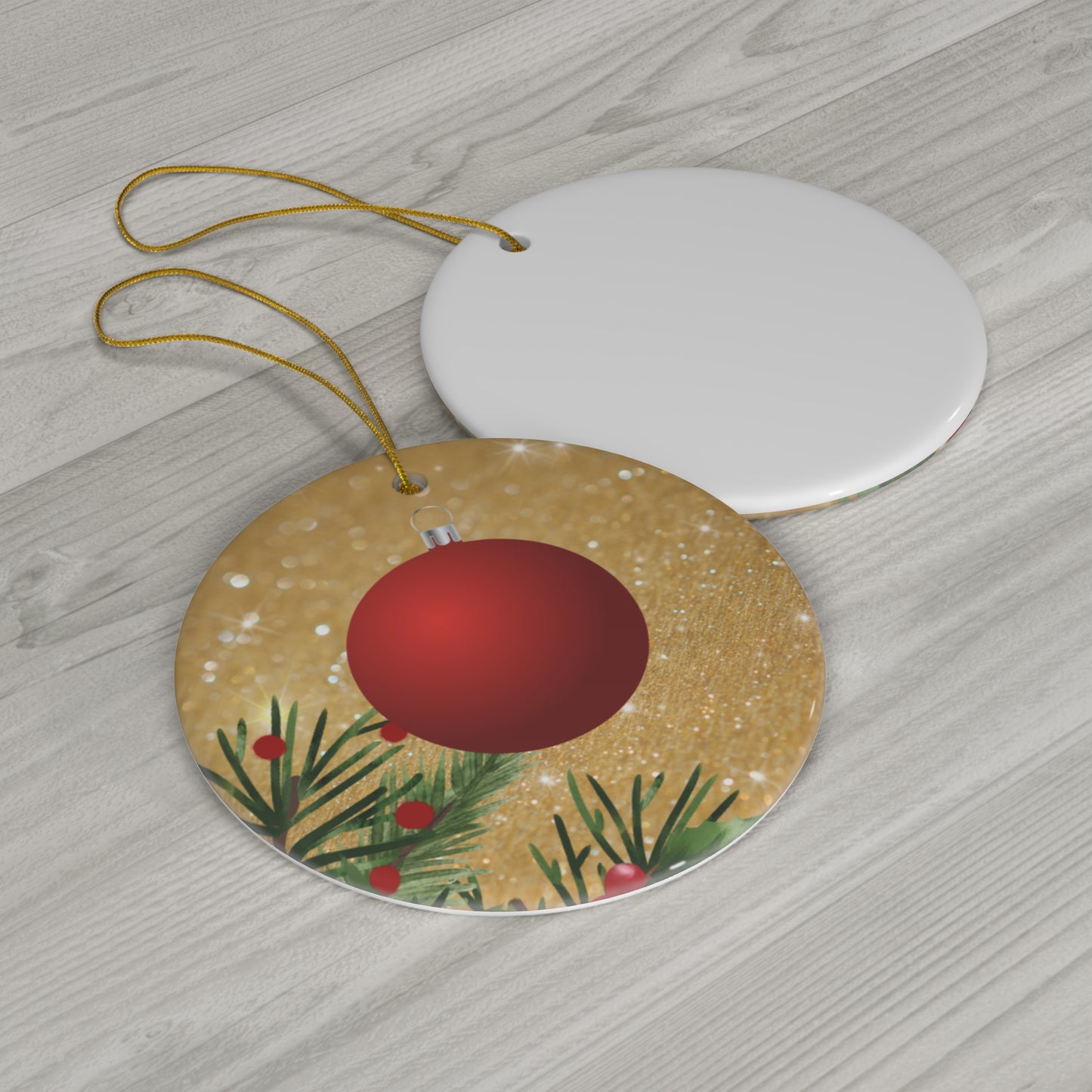 Festive Red Glow - Ceramic Ornament, 4 Shapes