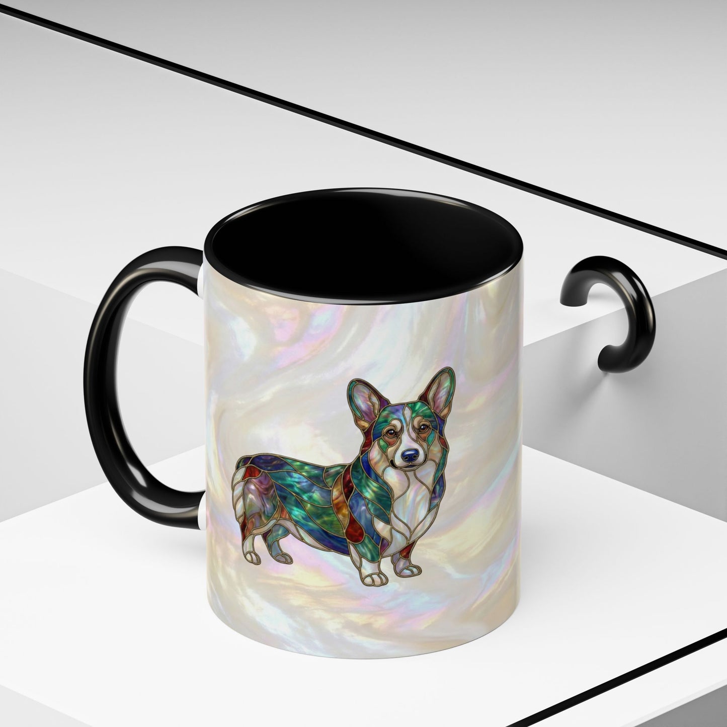 Corgi Accent Coffee Mug -Stained Glass Style (11/15oz) - 14627