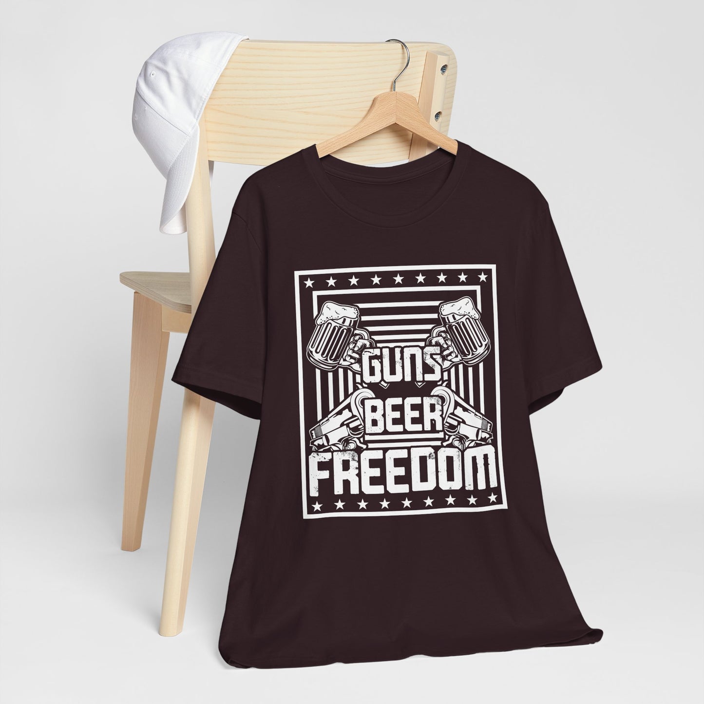 4th of July, Guns Beer Freedom Unisex Tee, Casual Shirt, Patriotic Apparel, Gift for Him, Party Tee, Everyday Wear - 13598