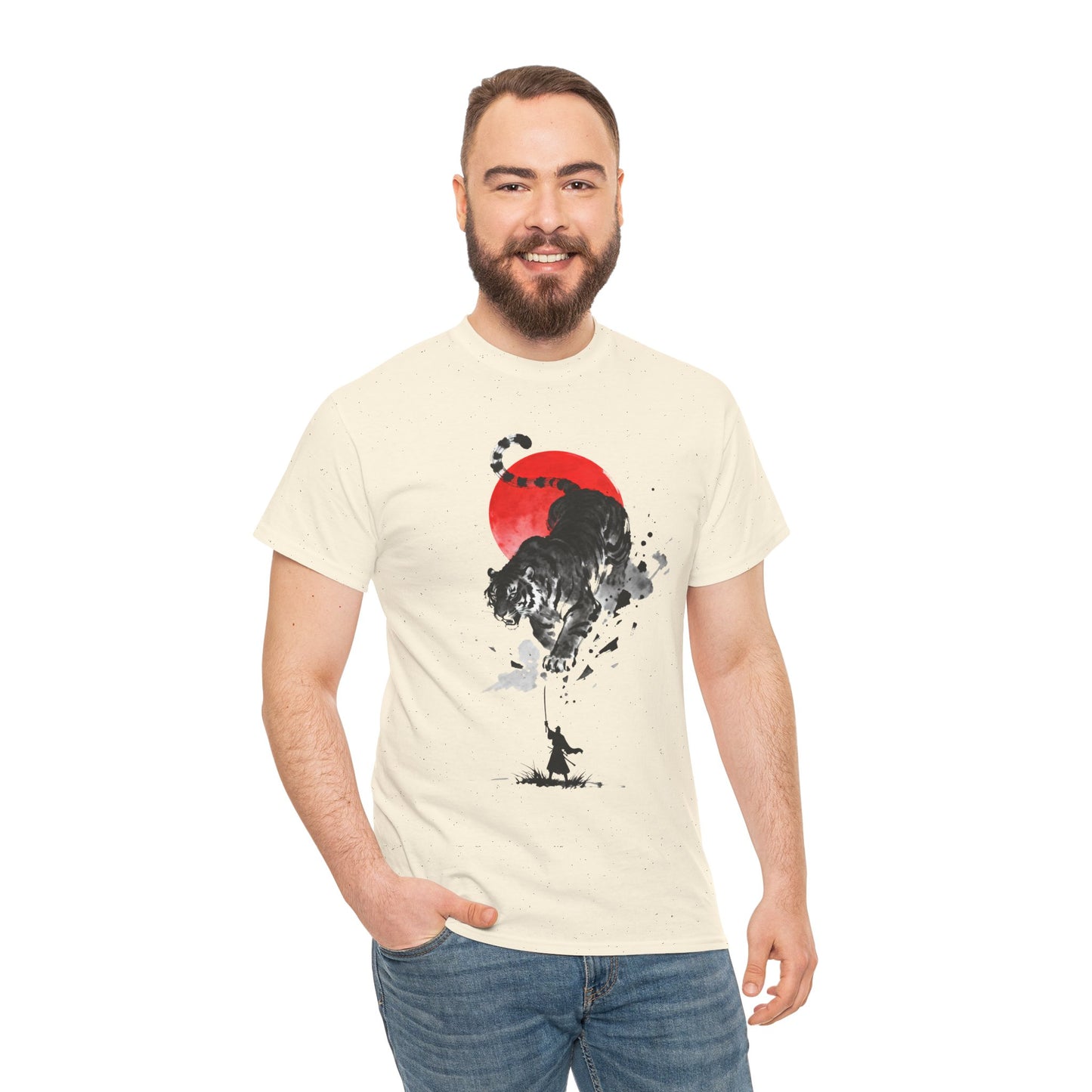 Tiger Spirit T-Shirt – Japanese Ink Tiger & Red Sun Samurai Graphic Tee - 14912