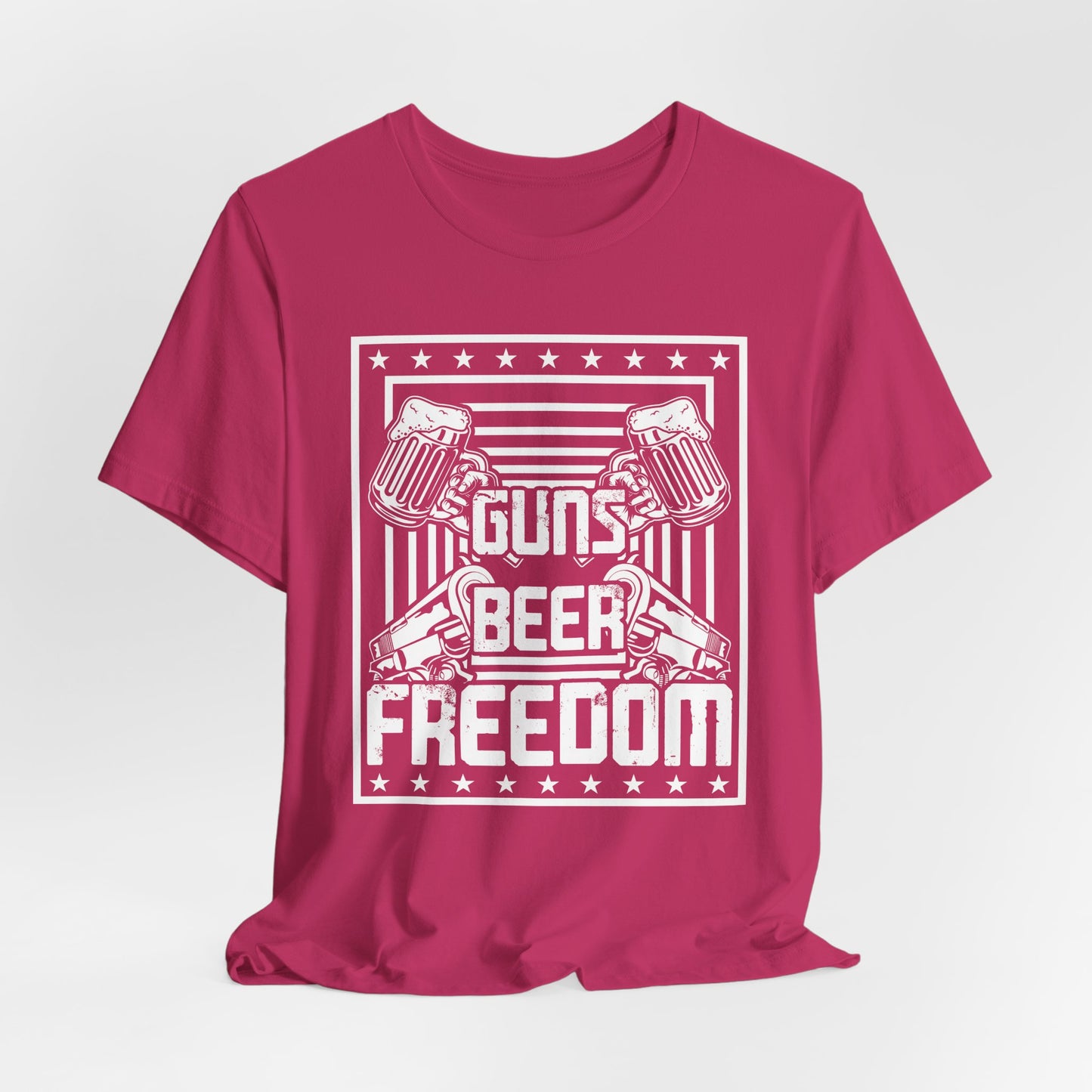 4th of July, Guns Beer Freedom Unisex Tee, Casual Shirt, Patriotic Apparel, Gift for Him, Party Tee, Everyday Wear - 13598
