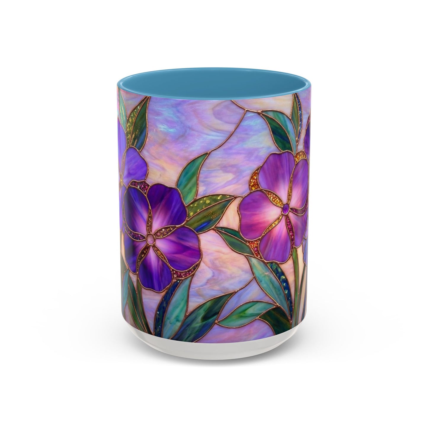 Stained Glass Violet Flowers Accent Coffee Mug, 11/15oz - 14537
