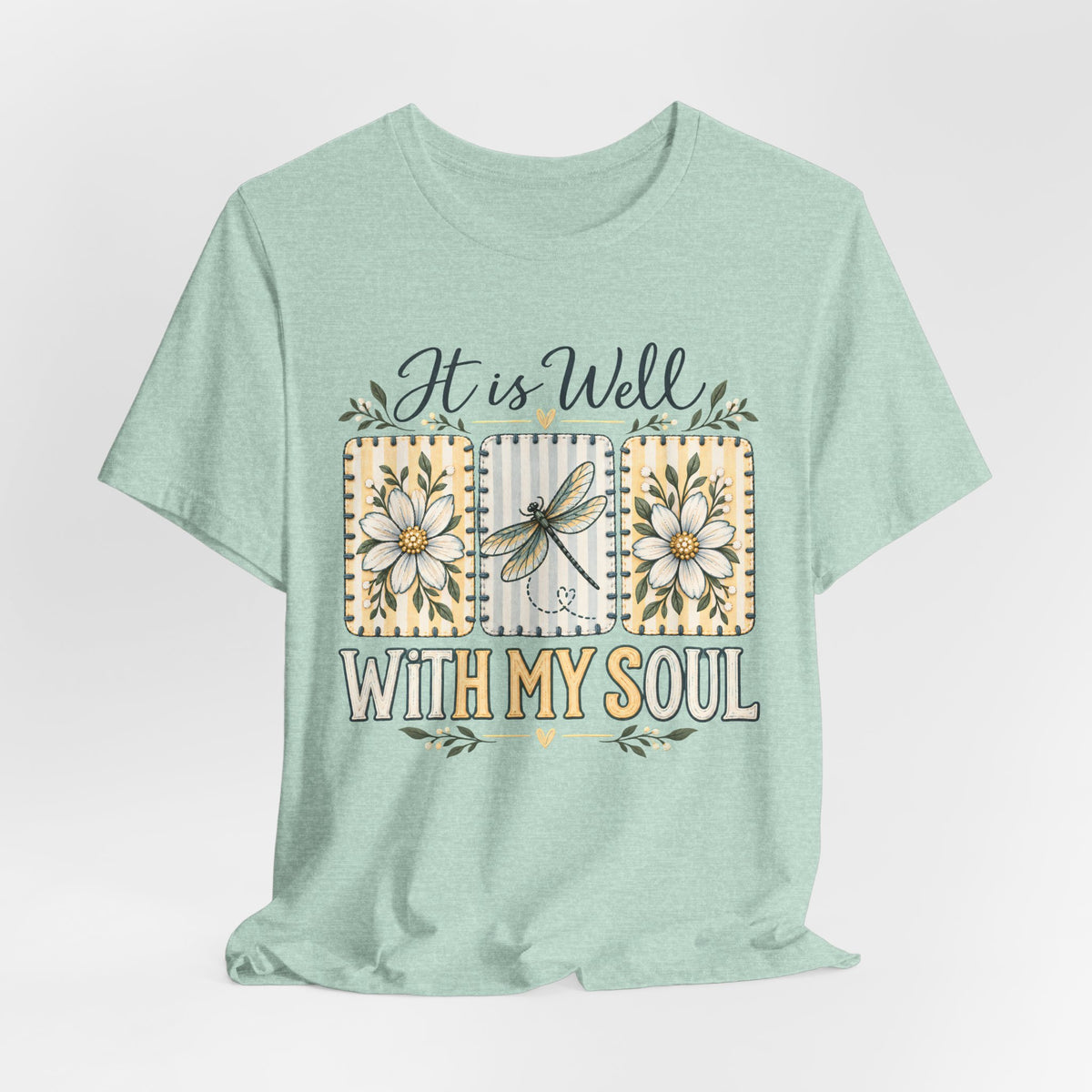 It Is Well With My Soul T-Shirt, Floral Dragonfly Christian Faith Tee - 14991
