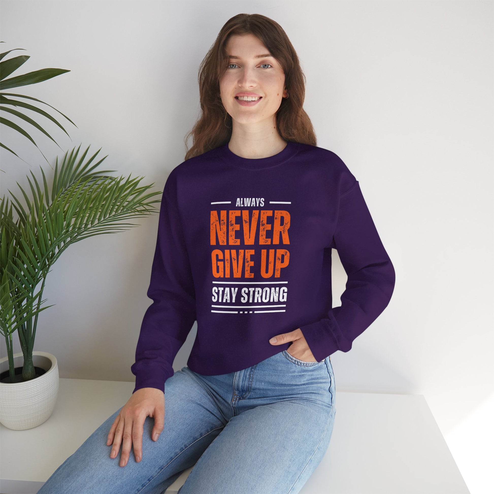 Always Never Give Up, Stay Strong - Unisex Heavy Blend™ Crewneck Sweatshirt | Crew neck,DTG,Embroidery,Men's Clothing,Neck Labels,Regular fit,Sweatshirts,TikTok,Unisex,Women's Clothing