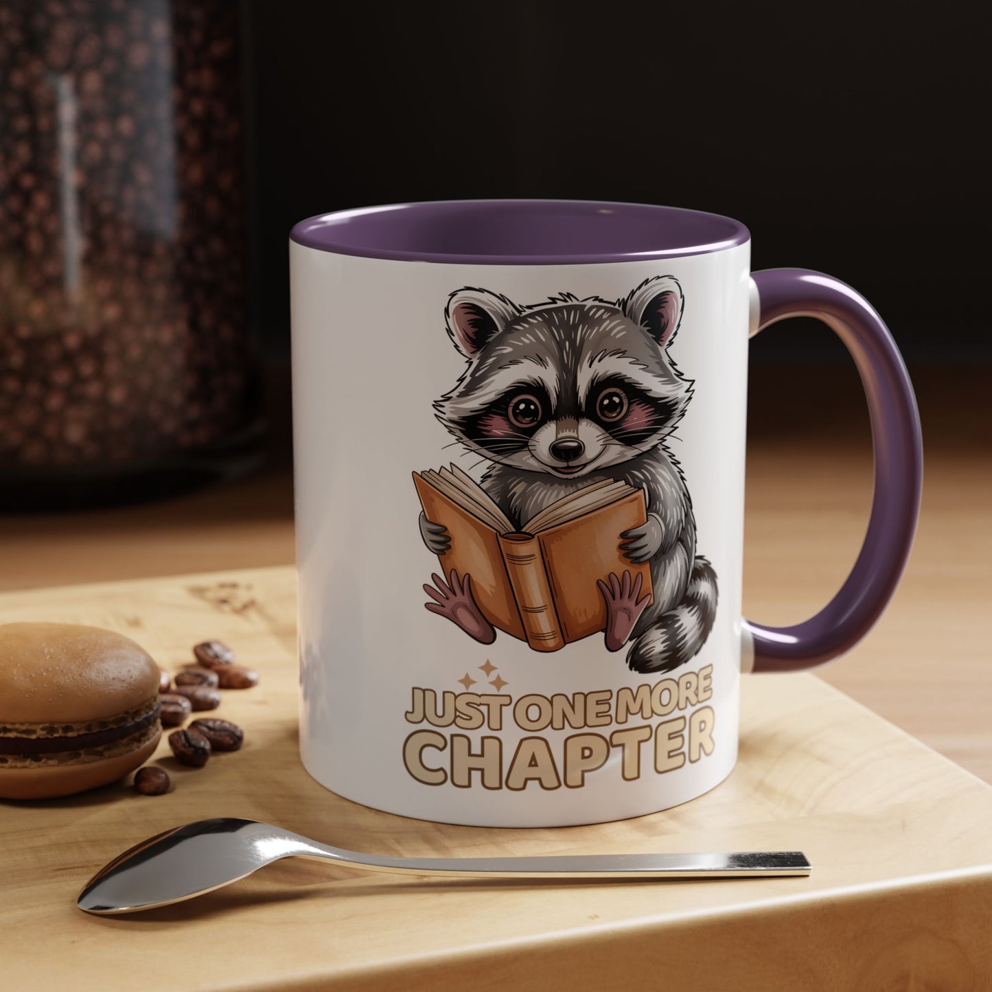 Just One More Chapter Mug – Raccoon Reading Coffee Mug, Book Lover Gift for Teacher or Librarian (11oz / 15oz)- 14792