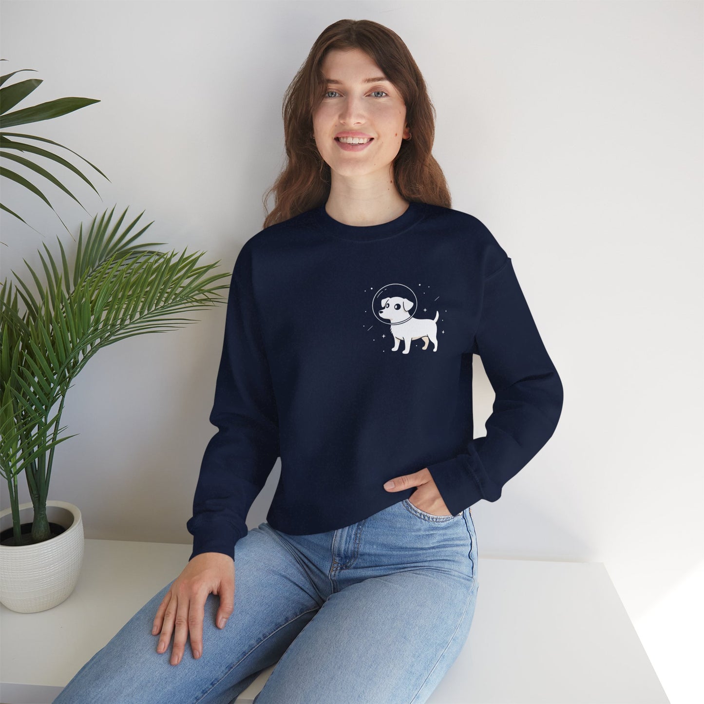 Dog in Space Crewneck Sweatshirt – Space Puppy Graphic Pullover - 14678