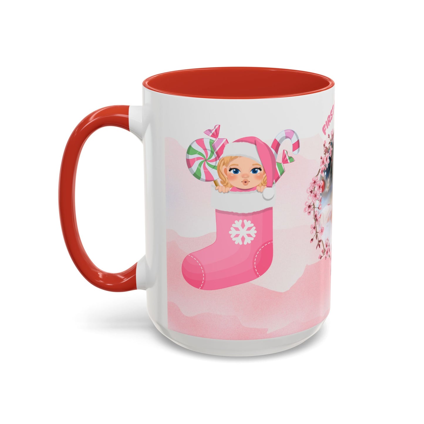 First Christmas, Baby Girl, Customizable - Accent Coffee Mug (11, 15oz) - 10074