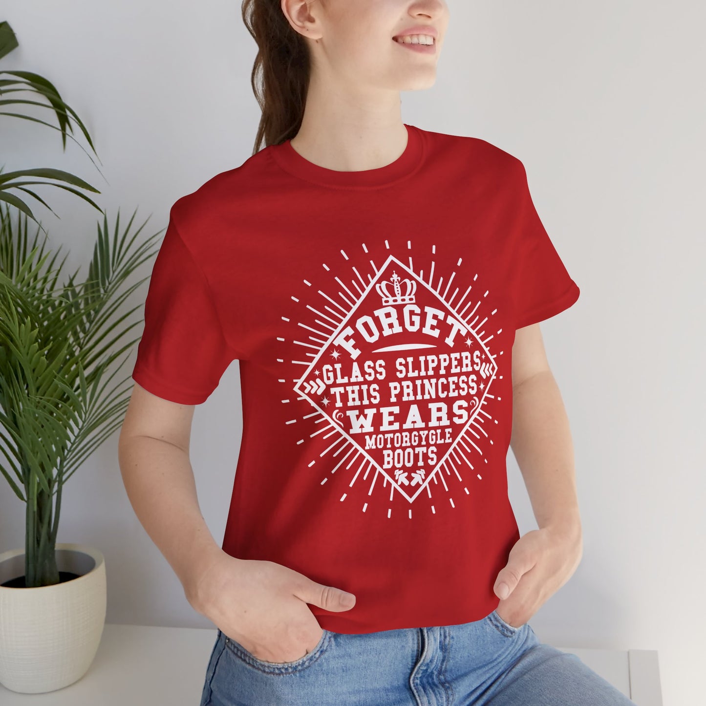 Forget Glass Slippers, This Princess Wears Motorcycle Boots - Unisex Jersey Short Sleeve Tee - 13497