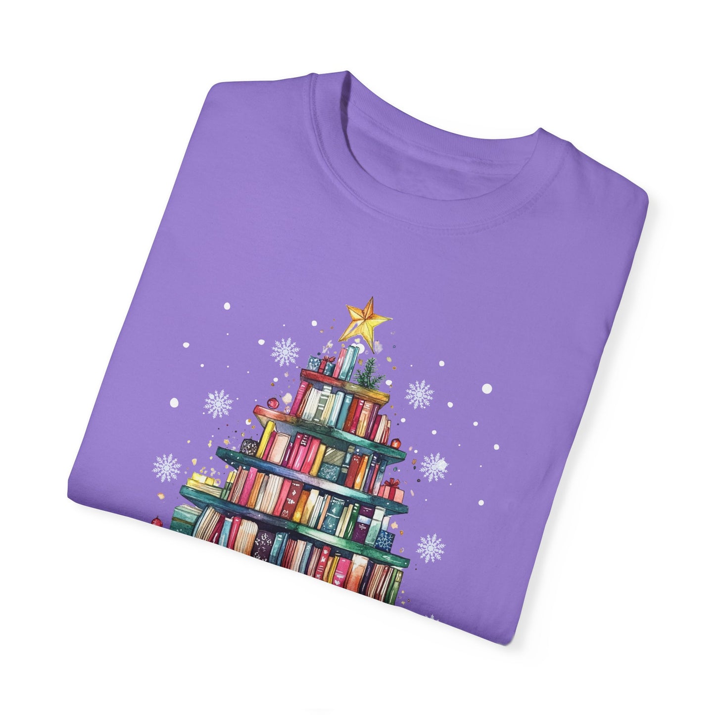 The Book Lover's Christmas Tree - Unisex Garment-Dyed T-shirt