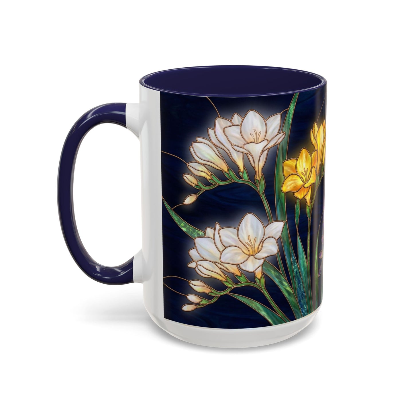 Freesia Floral Accent Coffee Mug — Stained Glass Design (11/15 oz) - 14566