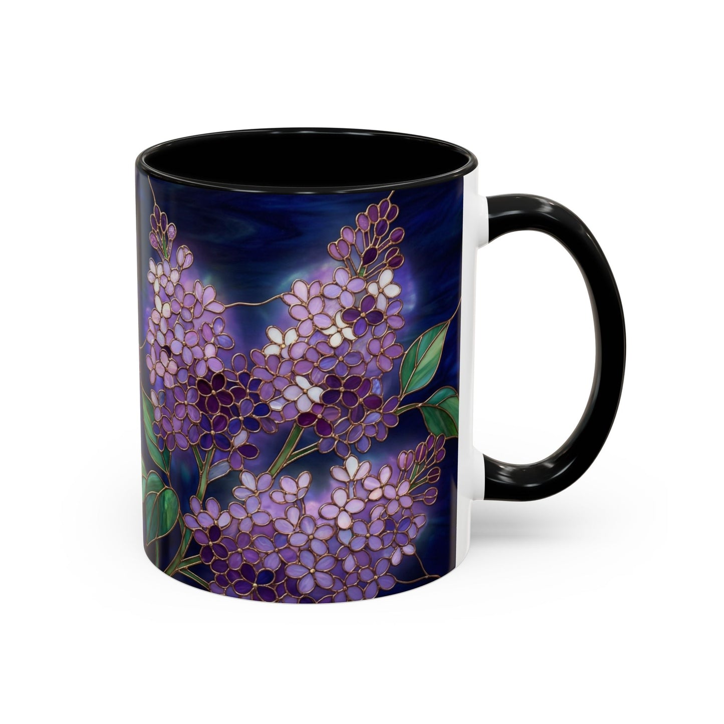 Lilac Blossoms Accent Coffee Mug — Stained Glass Design (11/15 oz) - 14574