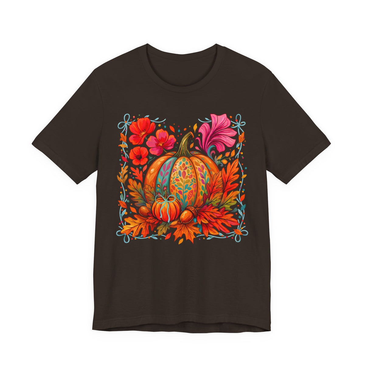 Autumn Floral Pumpkin T-Shirt, Fall Harvest Graphic Tee - 14930