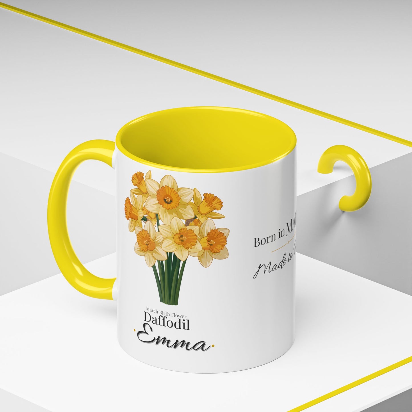 March Birth Flower Mug – Daffodil Custom Name Coffee Cup, Born in March Made to Bloom Birthday Gift (11oz / 15oz) - 14794