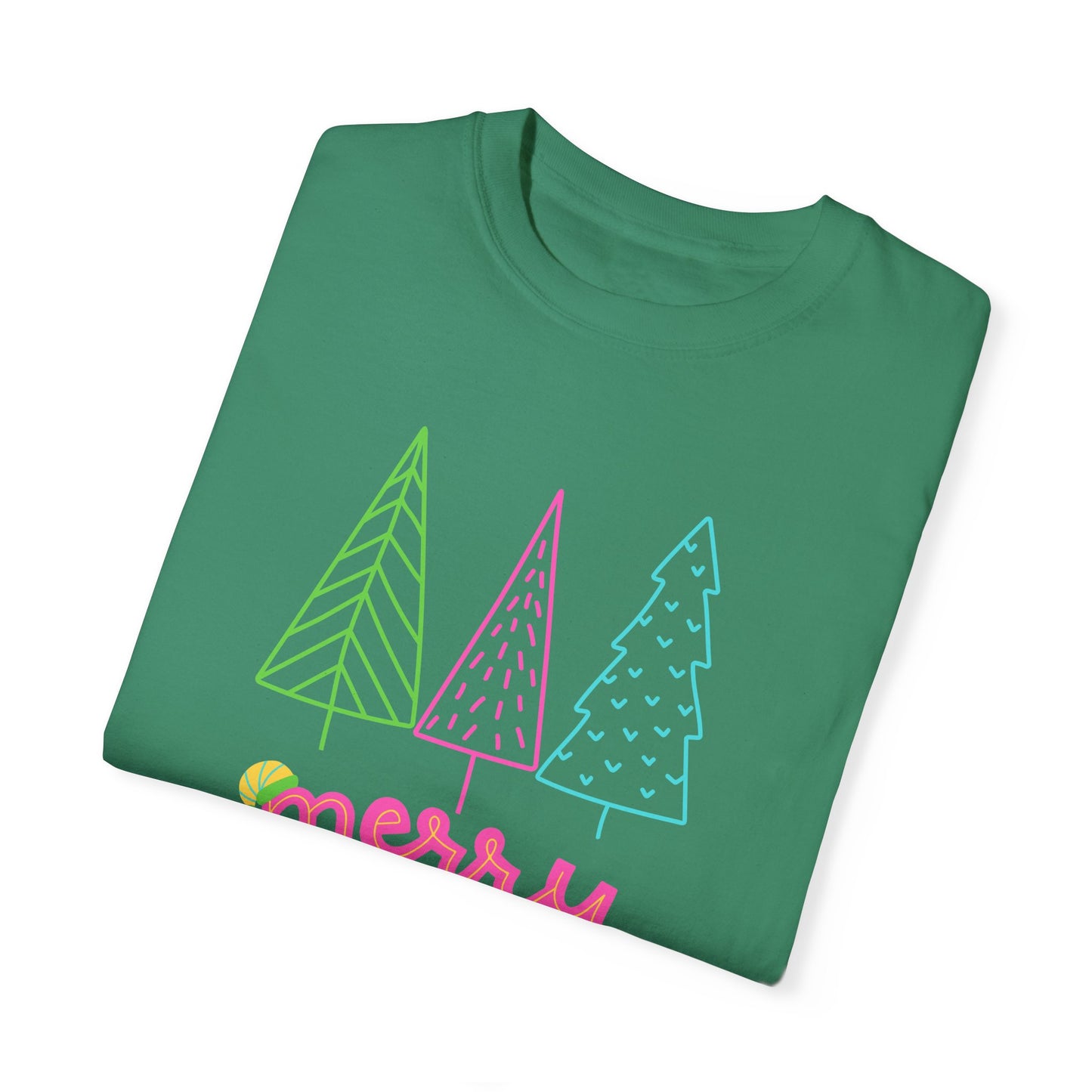 Trees, Merry Christmas - Unisex Garment-Dyed T-shirt - 10535