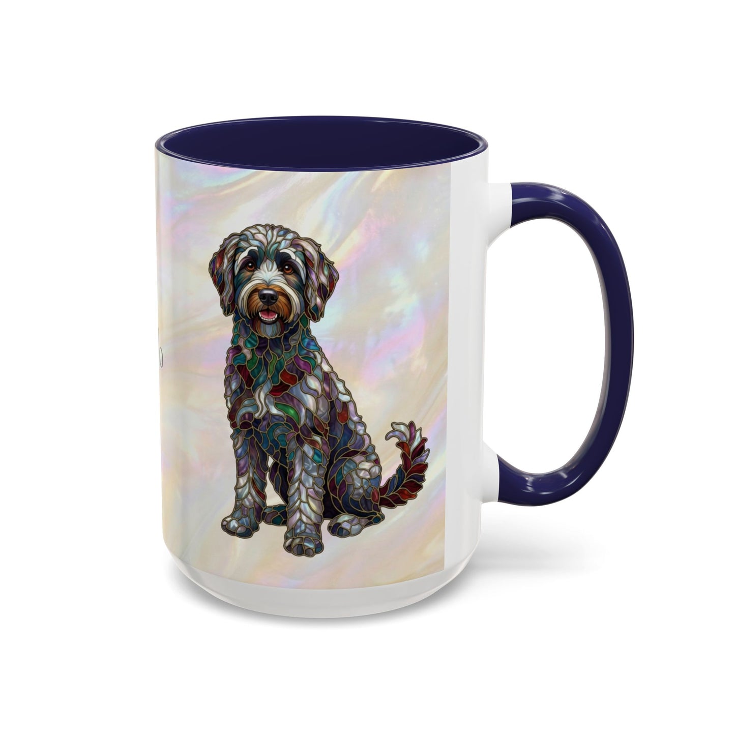 Personalized Labradoodle Dog Mug — Custom Name Accent Coffee Mug (11/15 oz) with Stained Glass Art - 14526