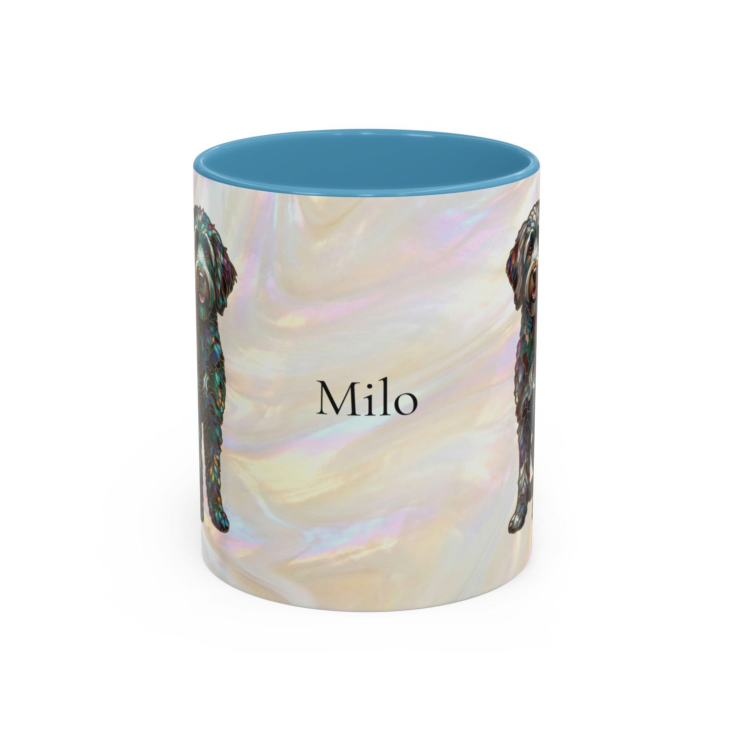 Personalized Labradoodle Dog Mug — Custom Name Accent Coffee Mug (11/15 oz) with Stained Glass Art - 14526