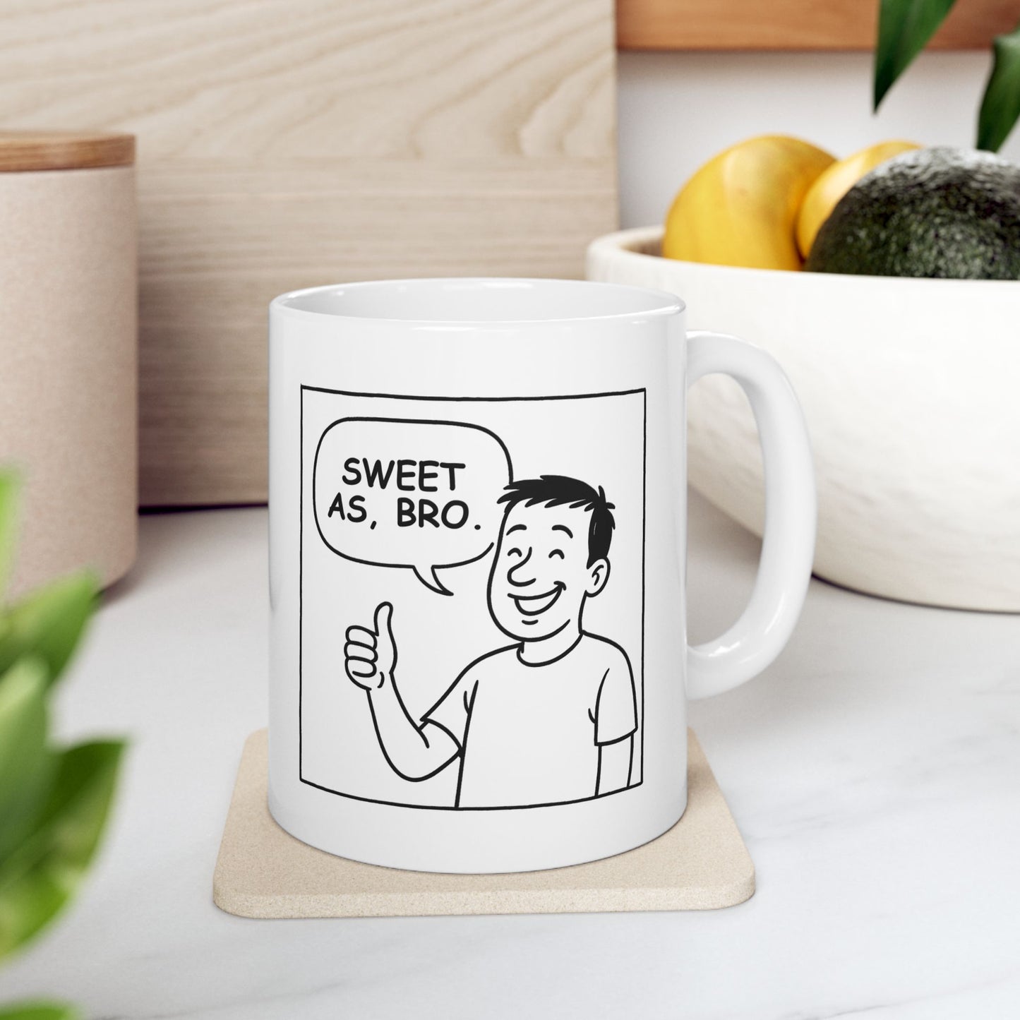 Funny Ceramic Coffee Mug - "Sweet as, Bro!" - Ideal Gift for Friends & Family