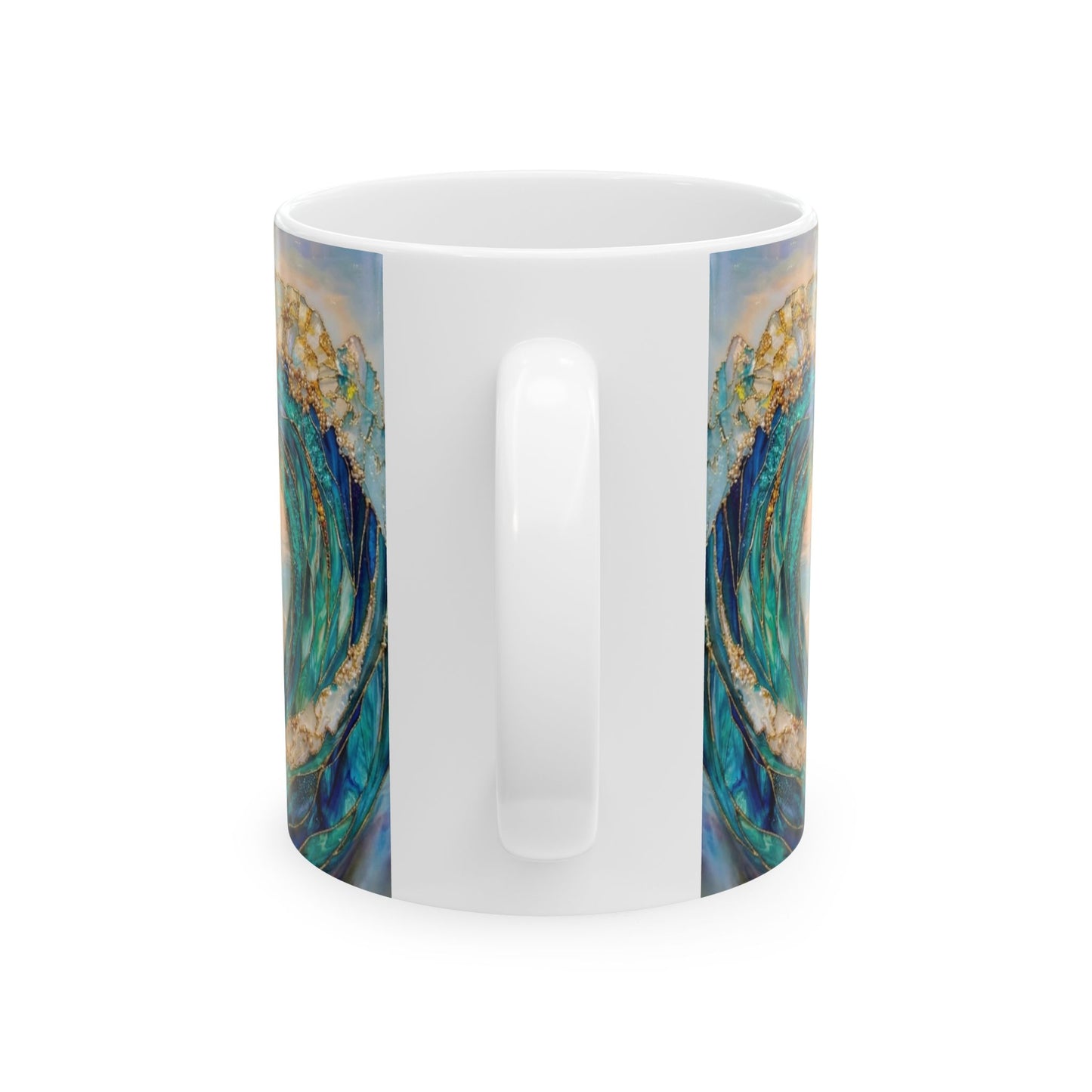 Ocean Wave Ceramic Mug — Teal & Gold Coastal Art Coffee Cup (11oz, 15oz) - 14522