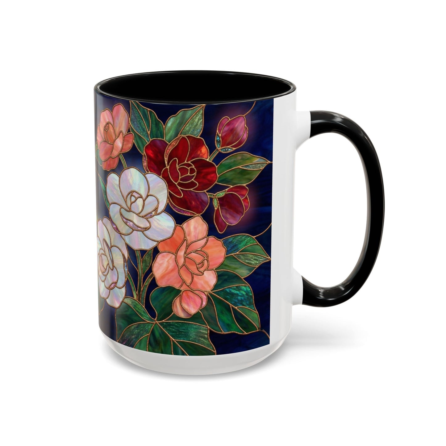 Begonia Floral Accent Coffee Mug – Stained Glass Design 11/15oz - 14555