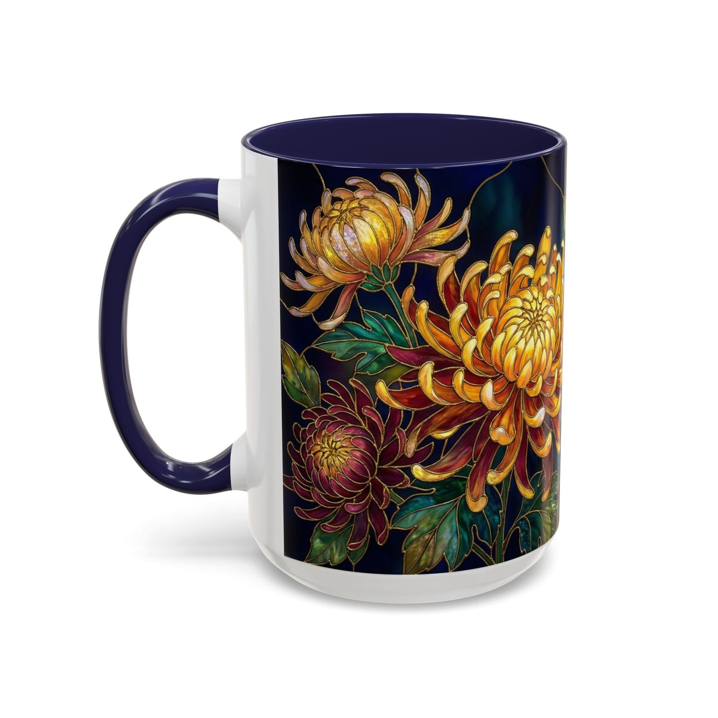 Chrysanthemum Floral Accent Coffee Mug — Stained Glass Design (11/15oz) - 14541