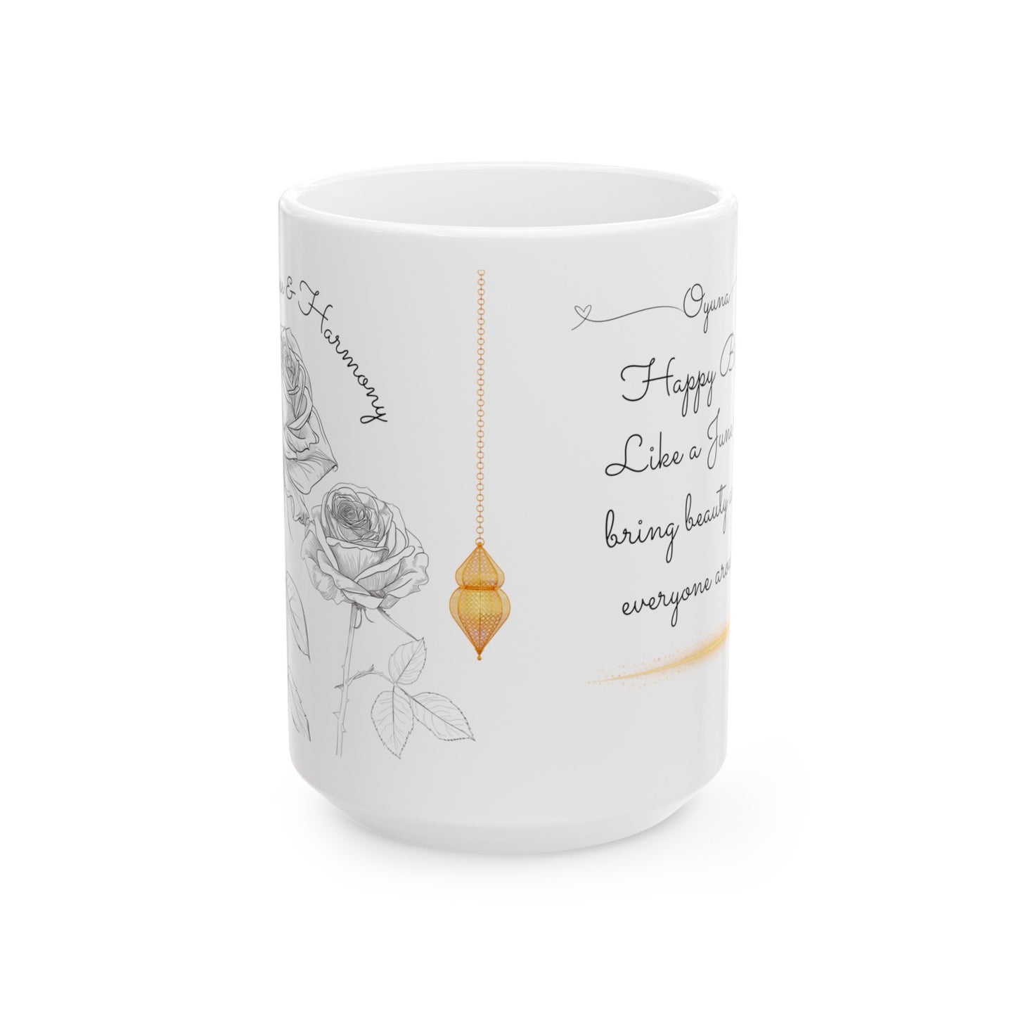 Happy Birthday, June, Rose, Customized Ceramic Mug, (11oz, 15oz)