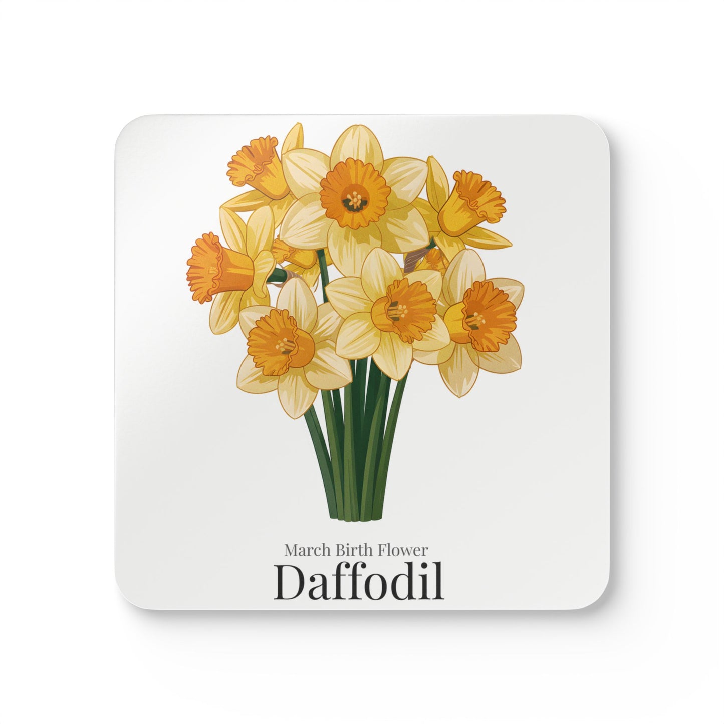 March Birth Flower Daffodil Coaster Set – Personalized Name Cork Gift for March Birthday - 14695