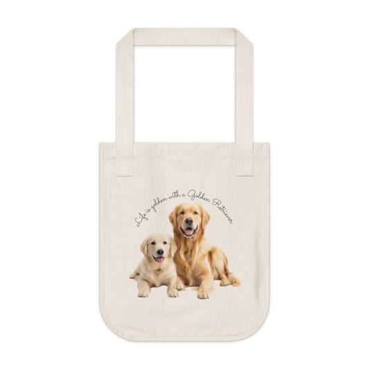 Life is golden with a Golden Retriever. - Customized Organic Canvas Tote Bag