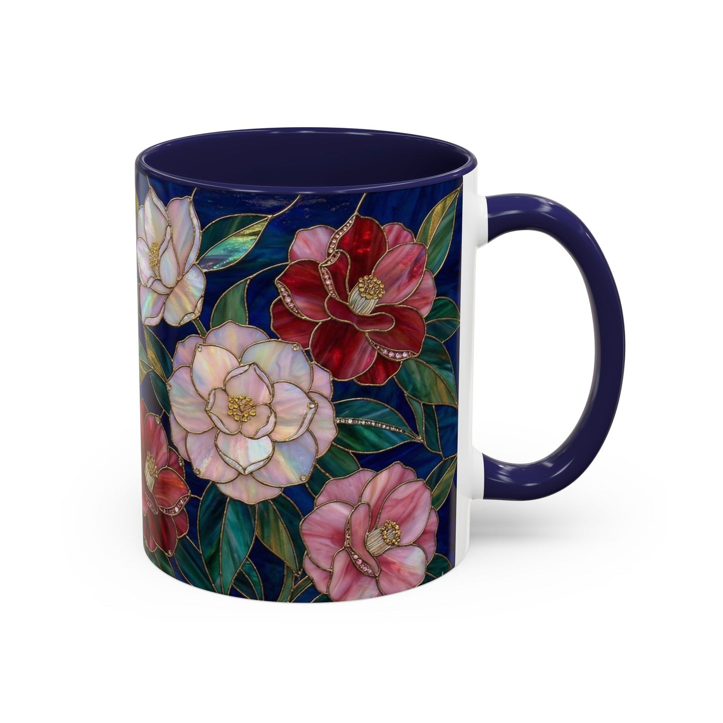 Camellia Floral Accent Coffee Mug — Stained Glass Design (11/15oz) - 14558