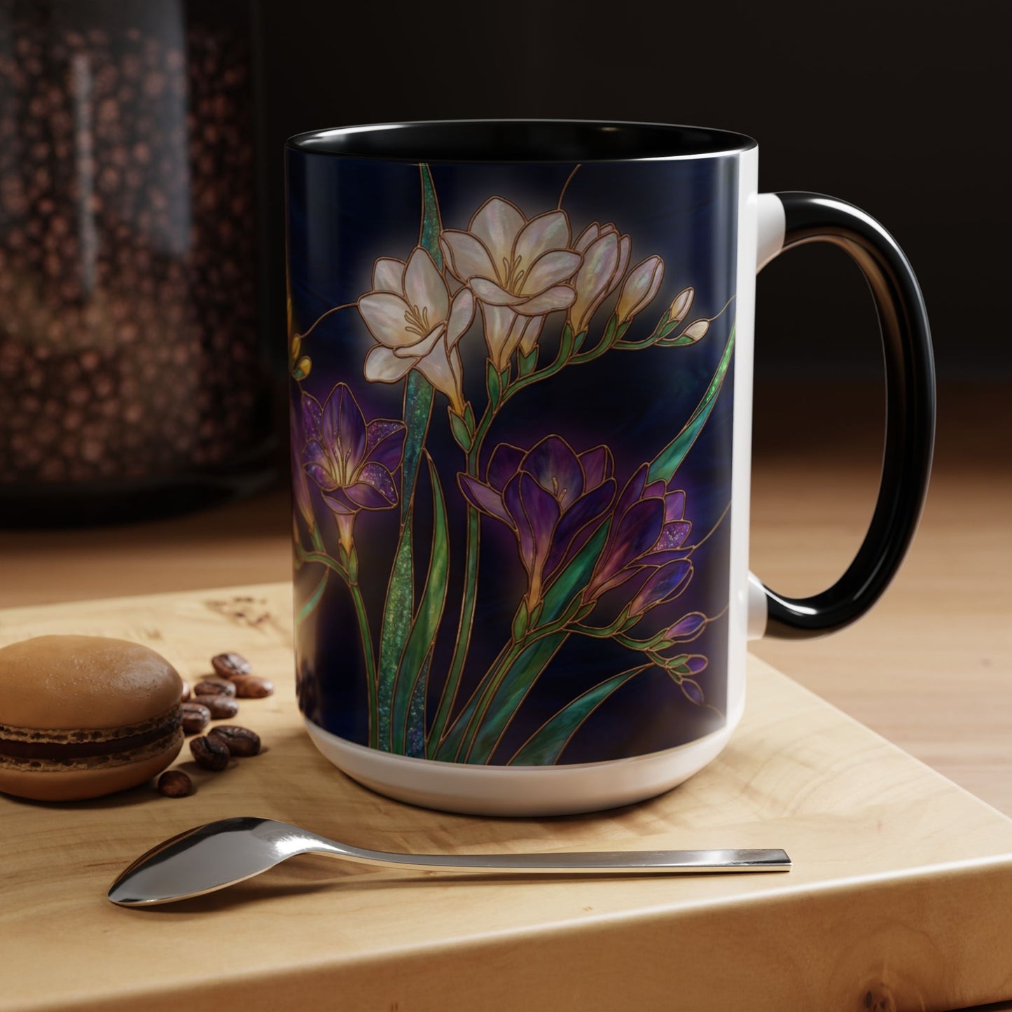 Freesia Floral Accent Coffee Mug — Stained Glass Design (11/15 oz) - 14566